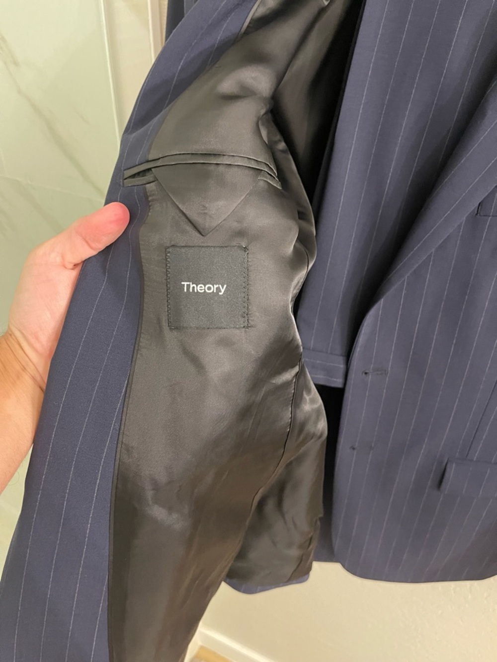 New Theory Chambers Pinstripe Wool Blend Blazer (Size: 38R) - Picture 2 of 12